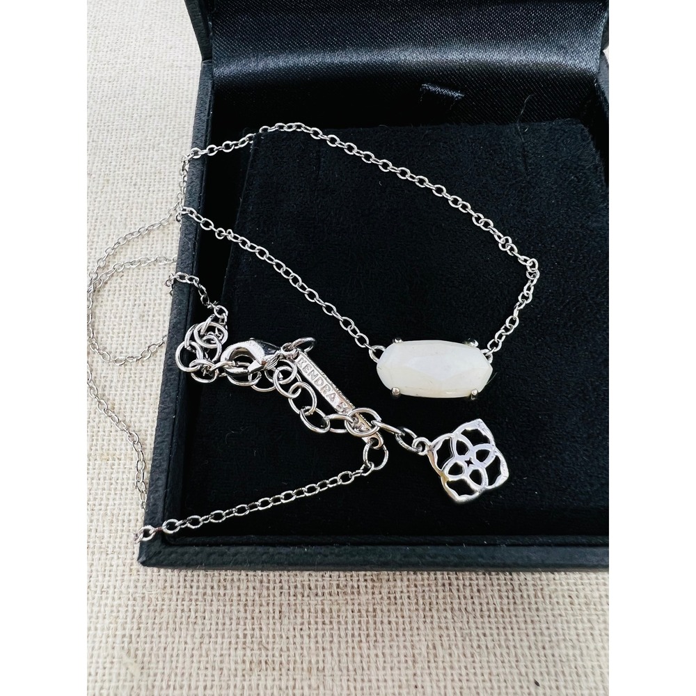 Kendra Scott Elisa Pendant Necklace Rhodium White Iridescent Stone Adjustable